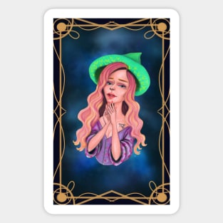 Pink hair virgo witch Sticker